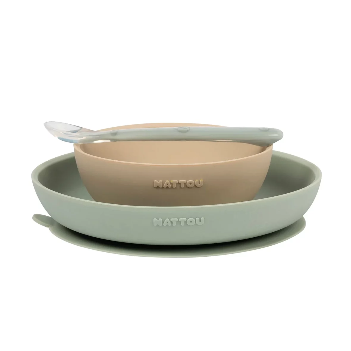 Set repas silicone Nattou 3 pièces beige