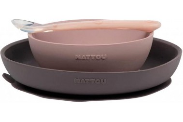 Set repas 3 pièces Nattou silicone rose